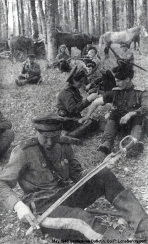 Guards Cossacks rest in a forest