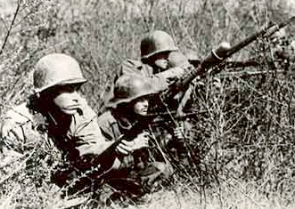 Brazilian troops take cover in the undergrowth