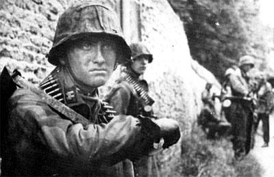 Waffen-SS soldiers during a lull in the action