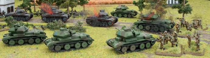 Crusiers tanks flank the German Panzers