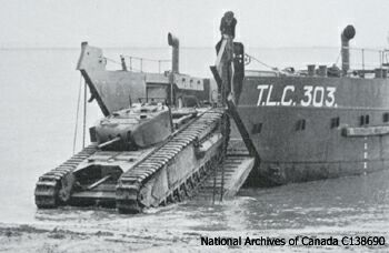 A Tank Landing Craft (TLC) and Churchill I CS in training for Dieppe
