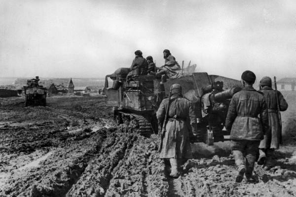 Soviet artillery moving forward.
