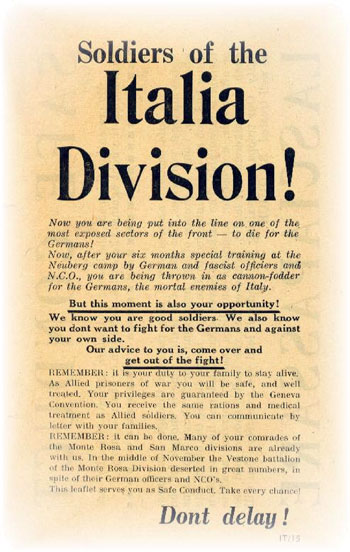 Leaflet aimed at the Italia Division