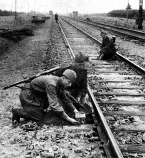 Partisans prepare to destroy a rail line