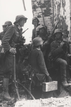 Grenadiers taking cover during the fighting in Stalingrad