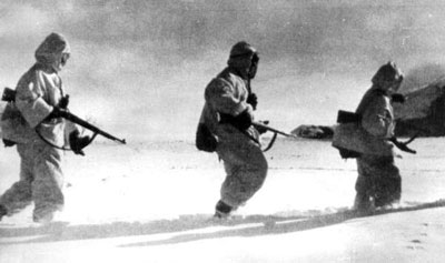 Soviet infantry marching in the snow