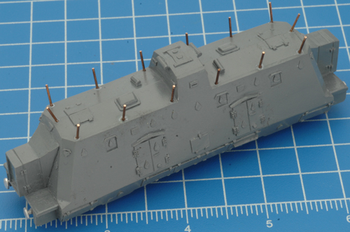 All 14 pieces of the pinning rod secured into place on the Infantry Car