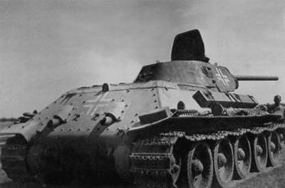 T-34 mod 1941/42 using a German Cross on the side (Front section) of the turret, and on the rear panel of the tank.