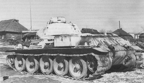 T-34 mod 1941/42 using a German Cross on the side (Front section) of the turret, and on the rear panel of the turret.