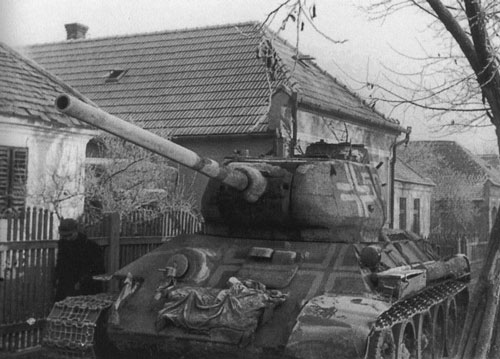 T-34/85 using a German Cross on the side (Front section) of the turret, on the front panel of the tank.