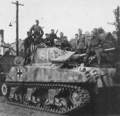 M4 Sherman using a German Cross on the side (Front section) of the turret & on the side (Front section) of the tank.