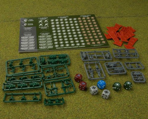 The gaming tokens, plastic gaming pieces and dice