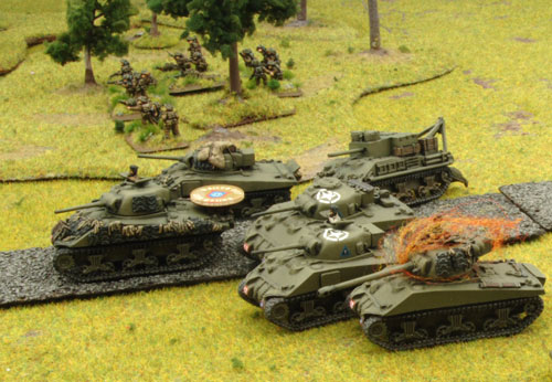 The Germans knock-out tanks from the 2nd Platoon and HQ