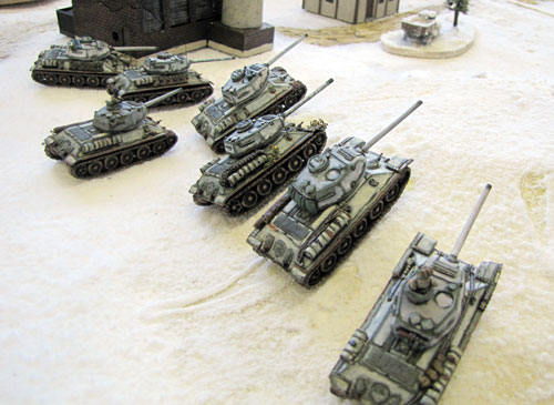 T-34/85s of Bob Pearce’s Tankovy sweep up to good firing positions