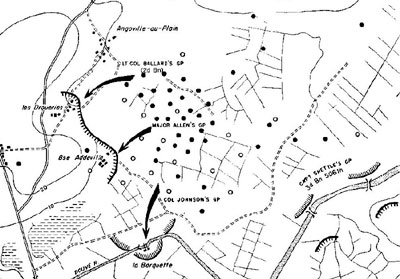 The main concentrations of the 501st Parachute Infantry regiment to the north of Carentan