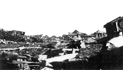 The ruins and rubble between the factories