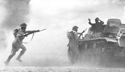 British infantry take a German tank crew