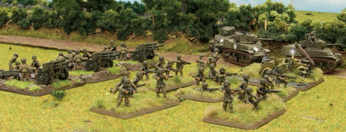 Field Artillery Battery, Light Tank Platoon, Rifle Platoon and objective