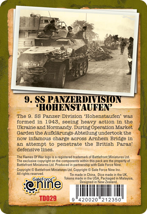 9. SS-Panzerdivision &lsquo;Hohenstaufen&rsquo; Gaming Set Tin Back (TD029)