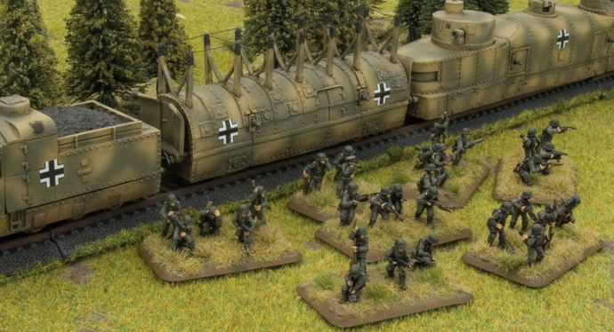 Armoured Train Panzergrenadiers jump out of of a former Polish Assault Car