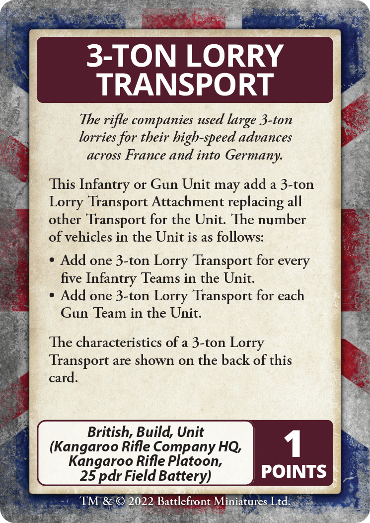3-ton Lorry Transport Command Card from British Bulge