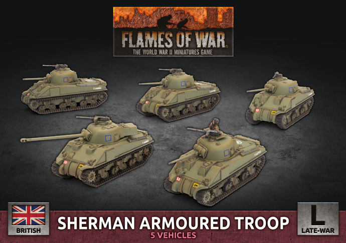 FLAMES OF WAR BRITISH SHERMAN ARMOURED TROOP NEW AND SEALED 