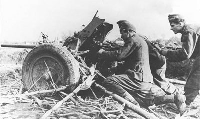 A Hungarian Anti-tank gun in action