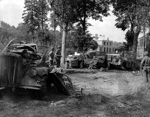 Abandoned and damaged German vehicles
