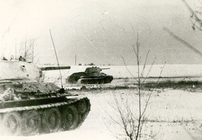 Advancing T-34 tanks