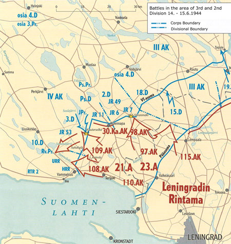 2nd and 3rd Division battles, 14-15 June, Source: Sotatoimet p.228