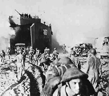 British Troops come ashore at Salerno.