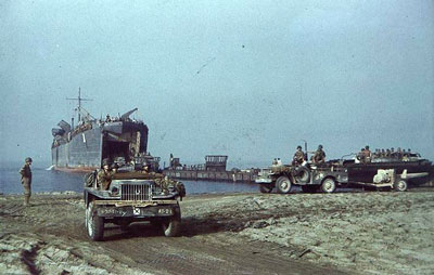 US Troops and supplies coming ashore a Salerno.