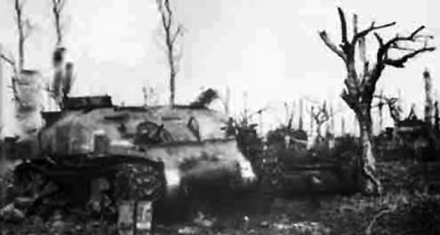 Destroyed tanks from the earlier battles of Operation Epsom