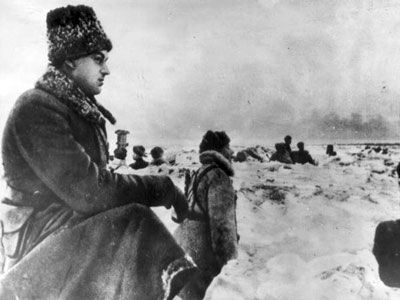Soviet infantry look over the battlefield