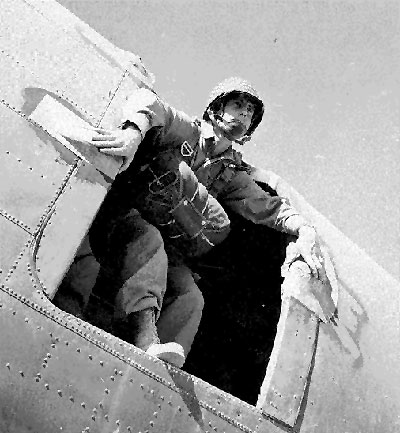 Paratrooper about to exit a C47 Skytrain