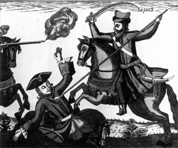 A Cossack attacks a Swede during the Great Northern War