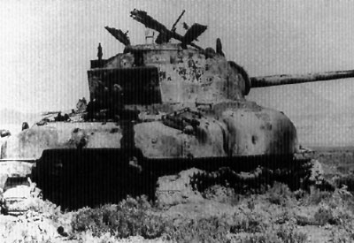 A Burnt out M4 Sherman, victim of the 5. Panzerarmee