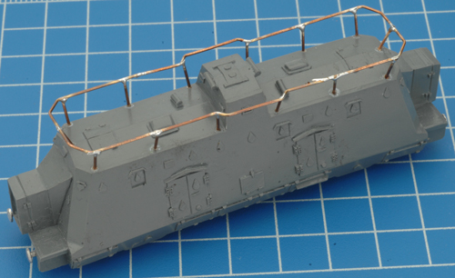 All 14 pieces of the pinning rod secured into place on the Infantry Car