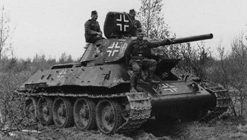 T-34 mod 1941/42 using a German Cross on the side (Front section) of the turret, on the turret hatch (Front section), on the side (Mid section) of the Tank & on the front panel of the tank.