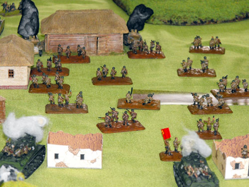 Soviet infantry move towards the enemy positions.