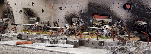 5cm PaK 38 guns in battle damaged building