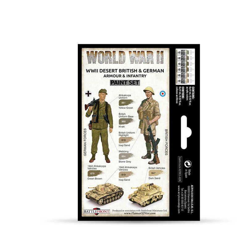 WWII Desert British and German Armour and Infantry Paint Set (70208)