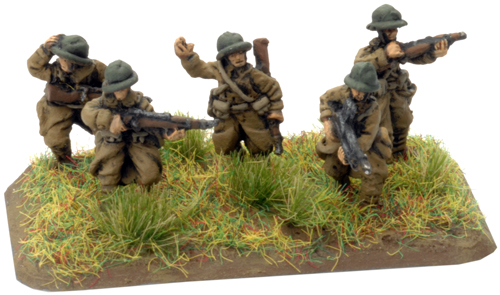 An example of a 4 Riflemen and 1 MG figure team