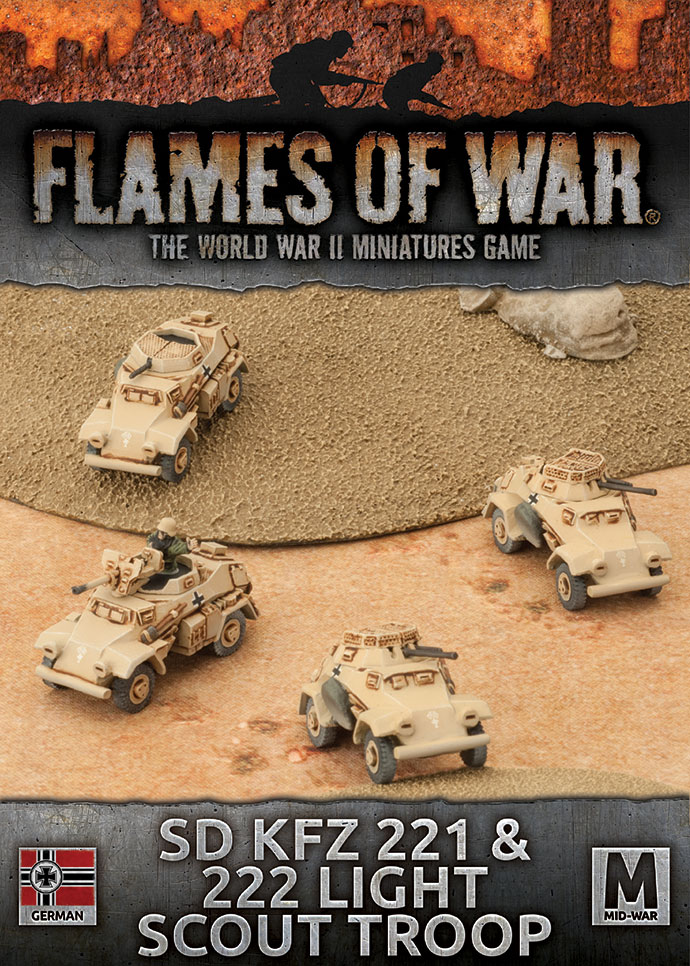 GBX92 Flames of War German SD KFZ 221 /& 222 Light Scout Troop New // Sealed