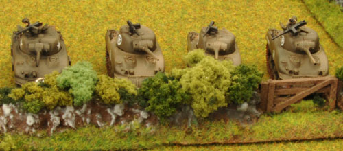 The 3rd Tank Platoon moves up to the next row of bocage