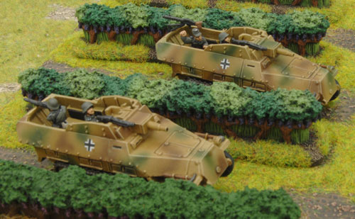 The Sd Kfz 251/9s take cover in the vineyard