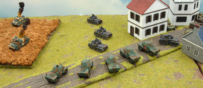 The Panhards outflank the Panzer 38(t)s
