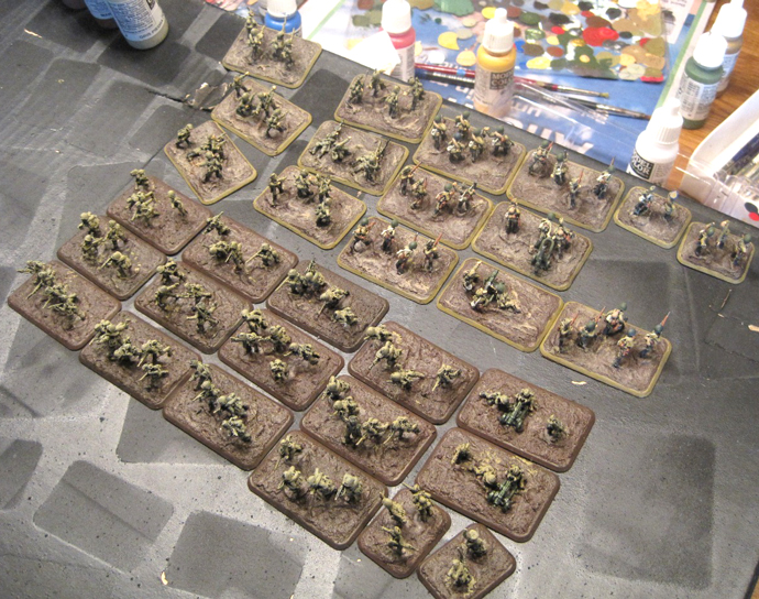 Top platoon has been fully detailed, bottom has just the basic colours