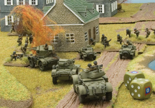 Mike's armoured cars launch a bold assault against Ken's grenadiers.