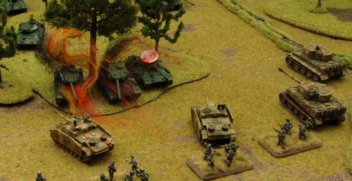 Destroyed T-34/85 tank at the front of the wood